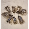 Antikt glaspynt, sølvklokker mm. jugend, h: 3,5 - 5 cm. (mindre pynt) (8 stk).