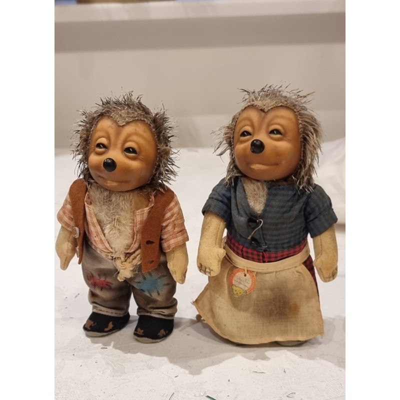 Gamle Steiff figurer, Mecki og Micki, h: 18 cm. (2stk)