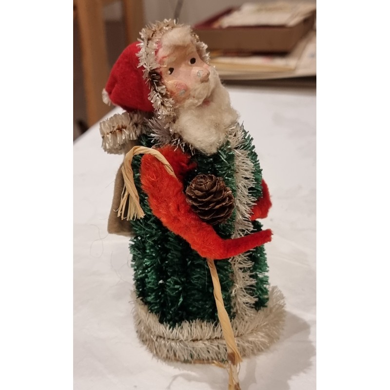 Gammel julemand med sæk/chenille, h: 15 cm.