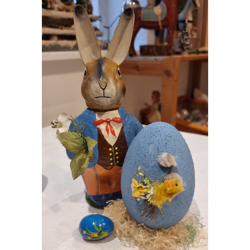 Antique cardboard easter egg with decoration, h: 11,5 cm.