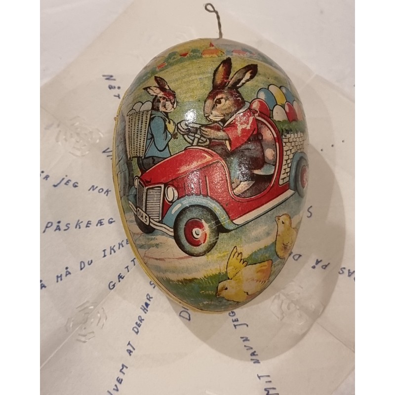 Old cardboard Easter egg + snowdrop letter, h: 12 cm (egg).