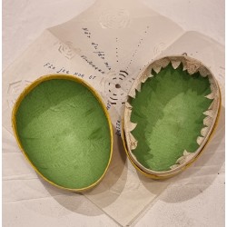 Gammelt pap påskeæg + gækkebrev, hare på tur, h: 12 cm (æg).