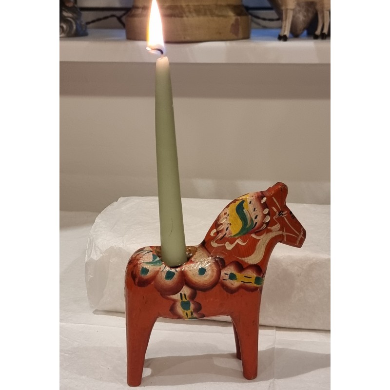 Antique Dalar horse with candleholder/candle, h: 13,5 cm.