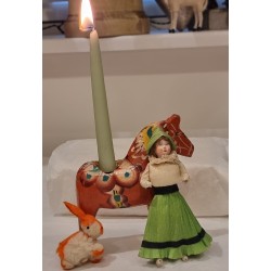 Antique Dalar horse with candleholder/candle, h: 13,5 cm.