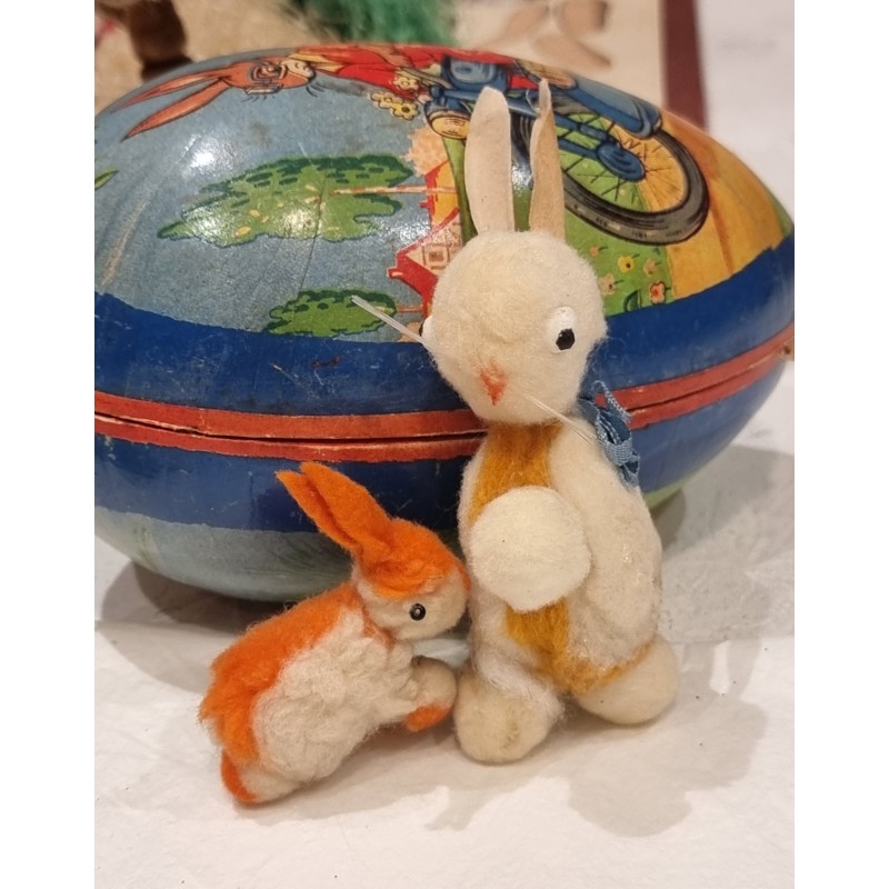 2 old cotton bunnies, h: 6,5 - 9 cm. (2x)