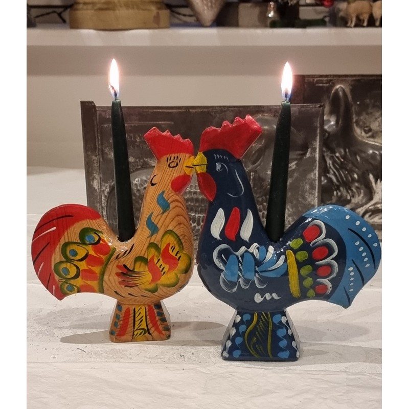 Old Dalar rooster with candleholder and candle, h: 17 cm.