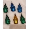 Orig. boxes (5x6cm) with small german glass Santas, h: 3,5 cm (3x).