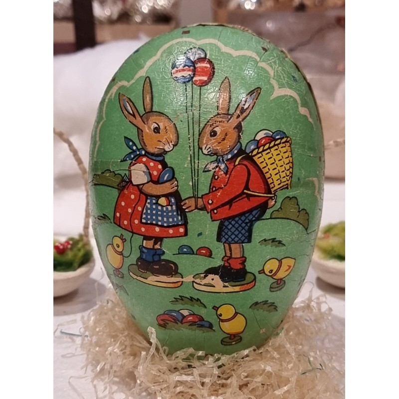 Antikt pap påskeæg, harer, h: 12,5 cm.