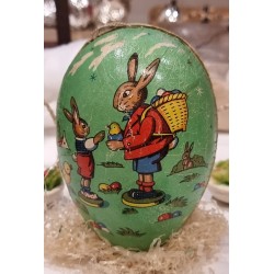 Antique cardboard Easter egg, bunnies, h: 12,5 cm.
