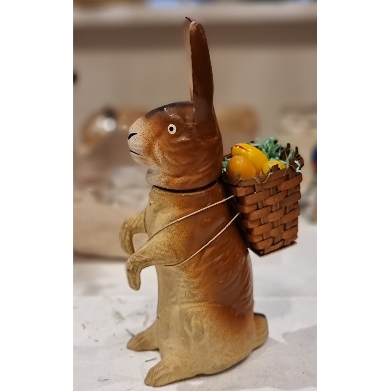 Antique Easter bunny, papier-mache, candycontainer, with basket/egg, h: 23 cm.