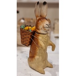 Antique Easter bunny, papier-mache, candycontainer, with basket/egg, h: 23 cm.