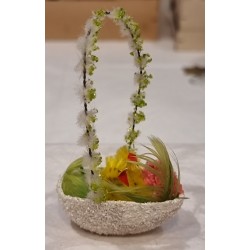 Old Easter ornament, egg basket with chicken, h: 9 cm.