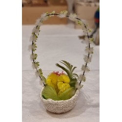 Old Easter ornament, egg basket with chicken, h: 9 cm.