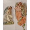 2 antique scrap, angels, h: 12 - 18 cm.