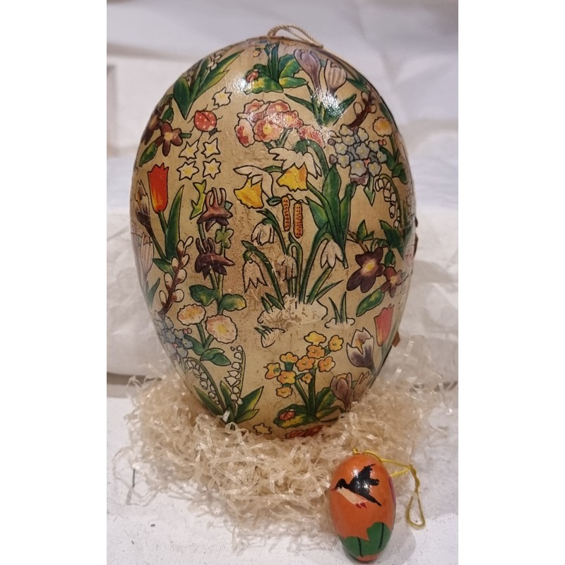 Antique cardboard Easter egg, spring , h: 14,5 cm.