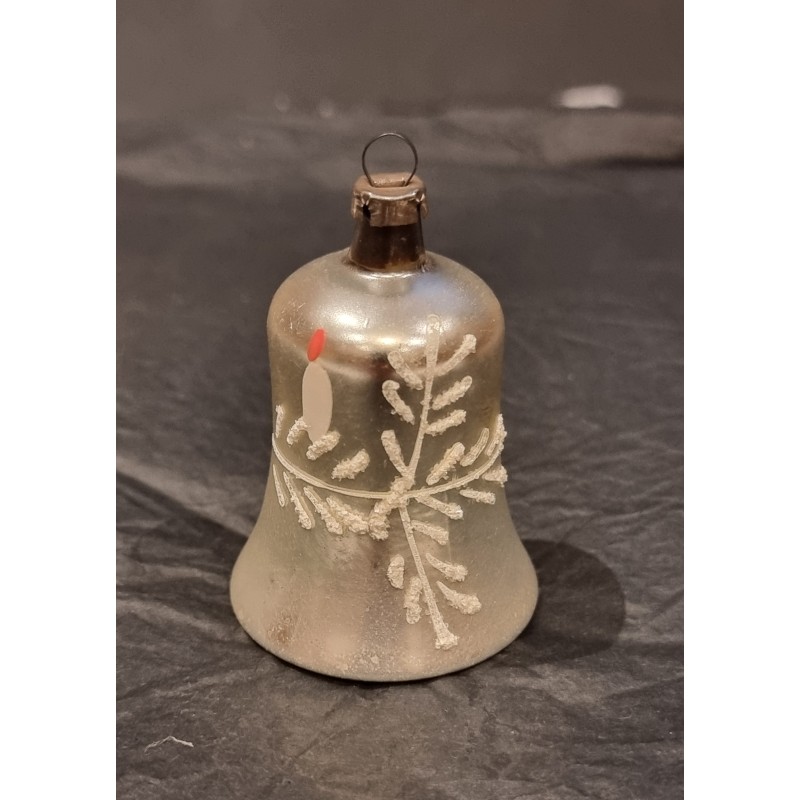 Old glass ornaments, silver bells with decoration, h: 6 cm. (b)