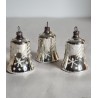 Old glass ornament, bells, silver with decoration, h: 5,5 cm.