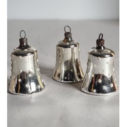 Old glass ornament, bells, silver with decoration, h: 5,5 cm.