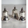 Old glass ornament, bells, silver with decoration, h: 5,5 cm.