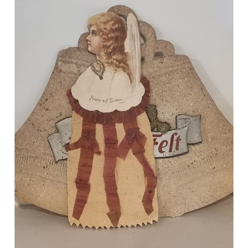 Antique Christmas ornament, angel in crepe and cotton wool, h: 35 cm.