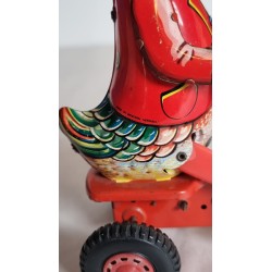 Old mechanical German glance toy, duck with propeller, h: 21 cm.