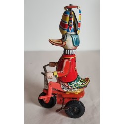 Old mechanical German glance toy, duck with propeller, h: 21 cm.