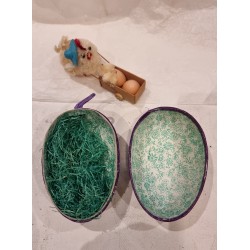 Gammelt pap påskeæg, påske dyr, h: 11 cm + påskekylling med vogn.