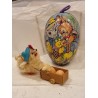 Gammelt pap påskeæg, påske dyr, h: 11 cm + påskekylling med vogn.