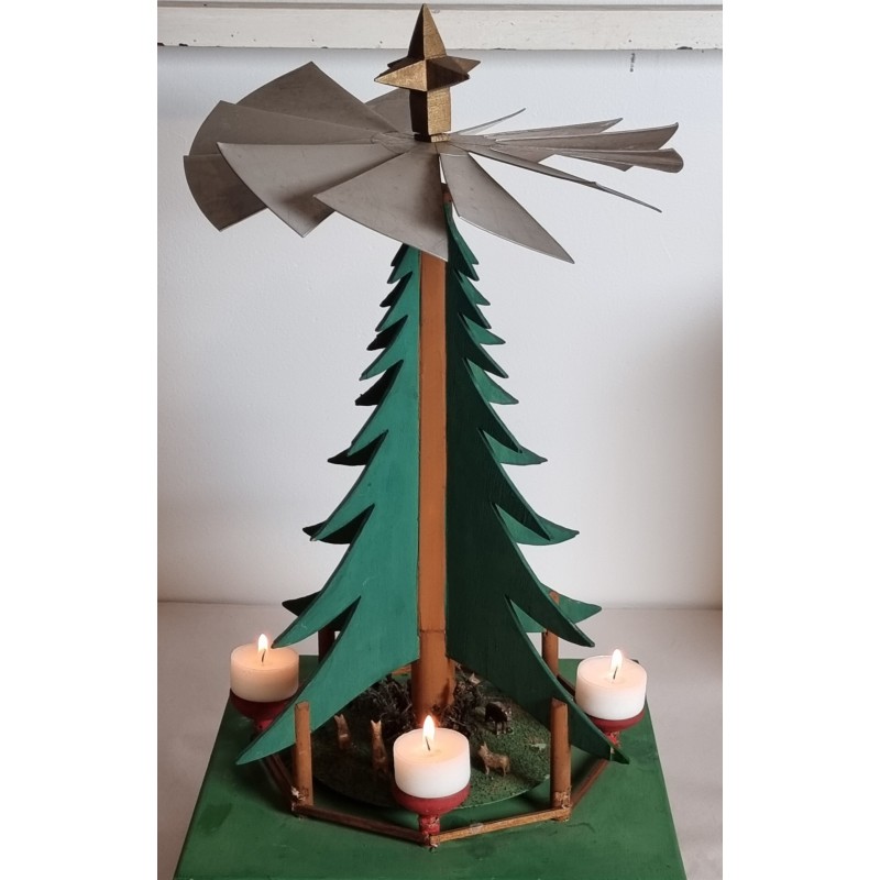 Antique Christmas pyramid with candleholders, propeller and animals, h: 45/50 cm.