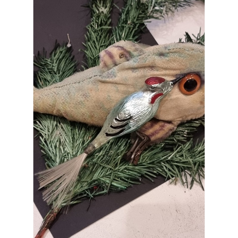 Antique glass ornament, woodpecker, l: 17 cm.