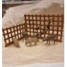 Antique Display, fence (11,5x18+7,5x14,5cm)+ 5 antique sheep, h: 3,5 - 6 cm.