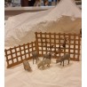 Antique Display, fence (11,5x18+7,5x14,5cm)+ 5 antique sheep, h: 3,5 - 6 cm.