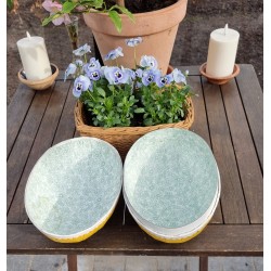 Tall, old Easter cardboard egg with violets, h: 25 cm.