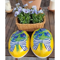 Tall, old Easter cardboard egg with violets, h: 25 cm.