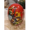 Antique cardboard Easter egg, bunny with a sax, h: 13 cm.
