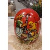 Antique cardboard Easter egg, bunny with a sax, h: 13 cm.