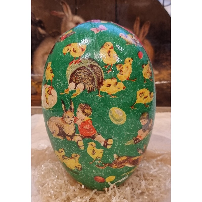 Gammelt pap påskeæg, påske motiver, h: 14 cm.
