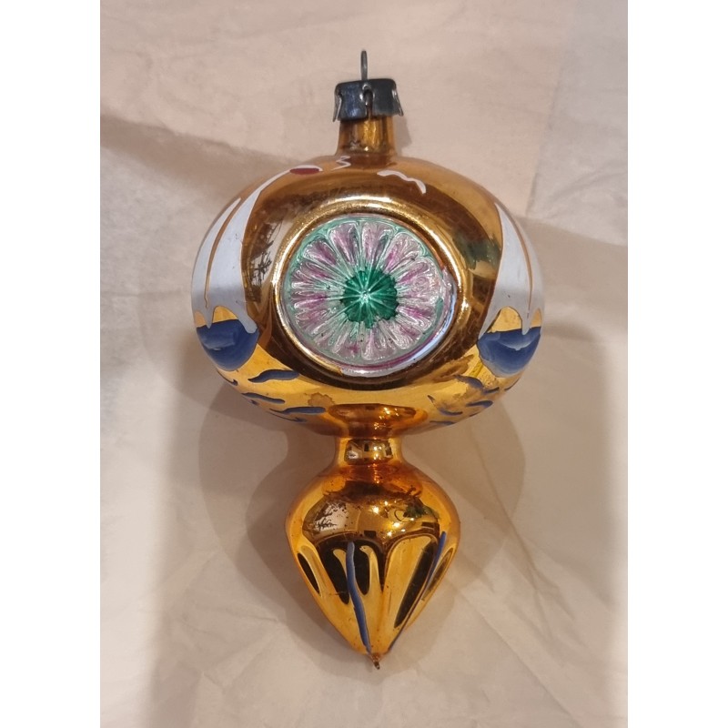 Gammelt glaspynt, 3 x reflektor med sejlskib, h: 10 cm.