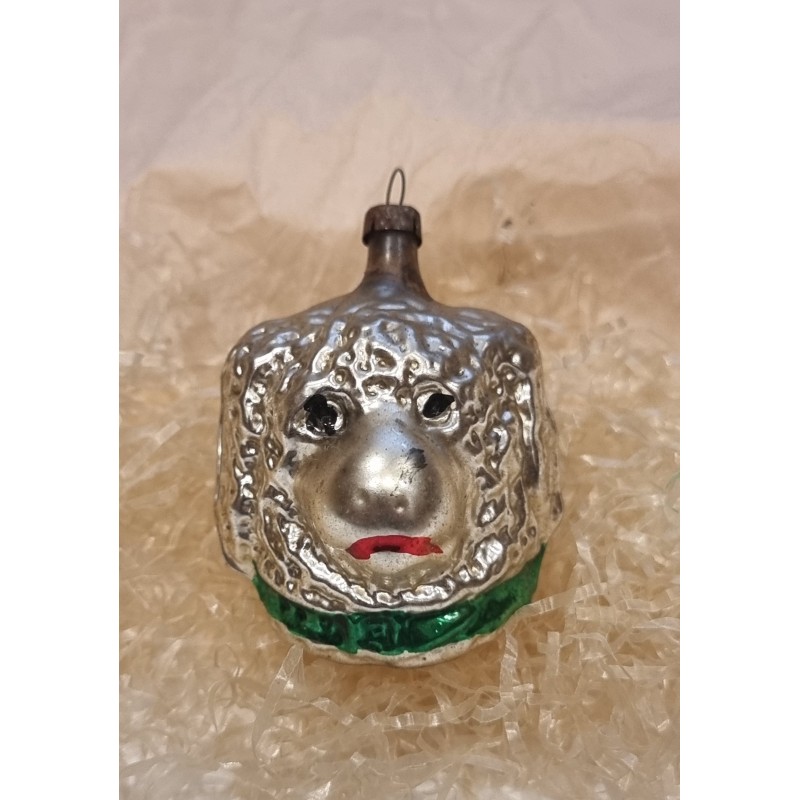 Antikt glaspynt, hundehoved, h: 5,5 cm.