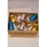 Box of old glass ornaments, bells with decoration, pastel, h: 5 cm.