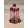 Old glass ornament, tall bell with decoration, pink, h: 7 cm.