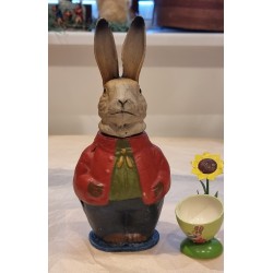 Antique Easter bunny with clothes, papier-mache, candycontainer, h: 20 cm.
