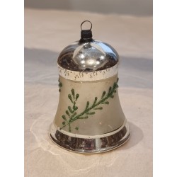 Gammelt glanspynt, stor klokke med dekoration, h: 7,5 cm.