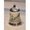 Gammelt glanspynt, stor klokke med dekoration, h: 7,5 cm.