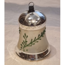 Gammelt glanspynt, stor klokke med dekoration, h: 7,5 cm.