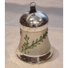 Gammelt glanspynt, stor klokke med dekoration, h: 7,5 cm.