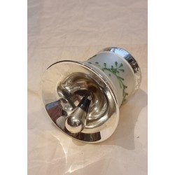 Gammelt glanspynt, stor klokke med dekoration, h: 7,5 cm.