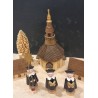 Erzgebirge, opstilling med gamle huse, kirke, korsangere og præst, h: 12 cm (kirke).