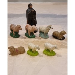 Old shepherd and 7 sheep,...