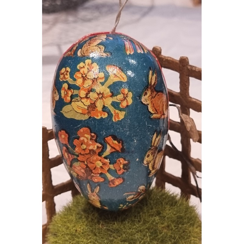 Small, antique cardboard easter egg, blue, h: 9 cm.